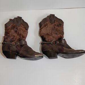 The Leather Collection Size 8 Brown Harness Metal Tip Western Slouch Boots